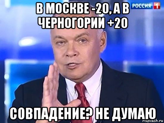 в москве -20, а в черногории +20 совпадение? не думаю, Мем Киселёв 2014