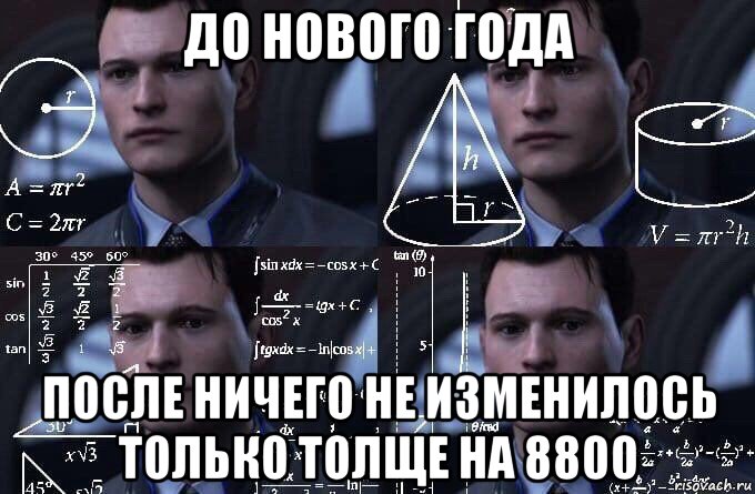 до нового года после ничего не изменилось только толще на 8800, Мем  Коннор задумался