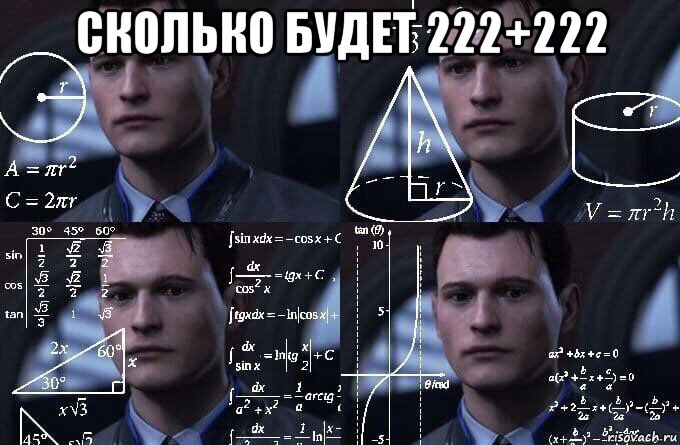 сколько будет 222+222 , Мем  Коннор задумался