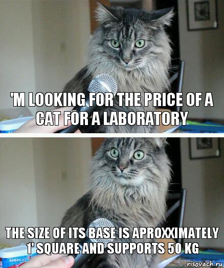 'm looking for the price of a cat for a laboratory the size of its base is aproxximately 1' square and supports 50 kg, Комикс  кот с микрофоном