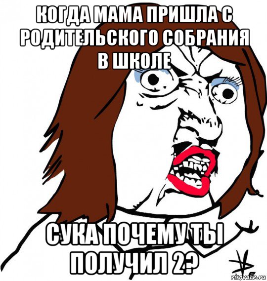 когда мама пришла с родительского собрания в школе сука почему ты получил 2?, Мем Ну почему (девушка)