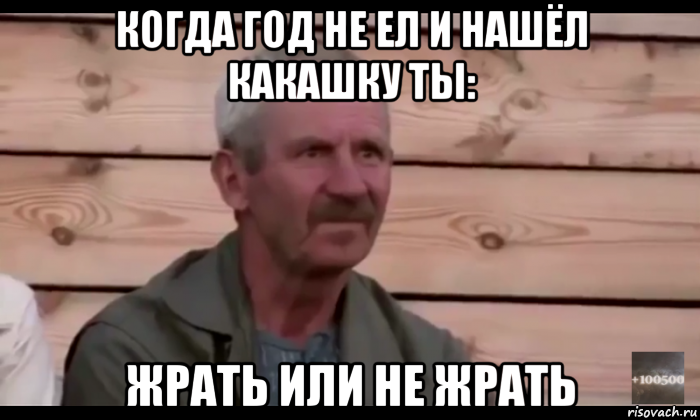 когда год не ел и нашёл какашку ты: жрать или не жрать, Мем  Охуевающий дед