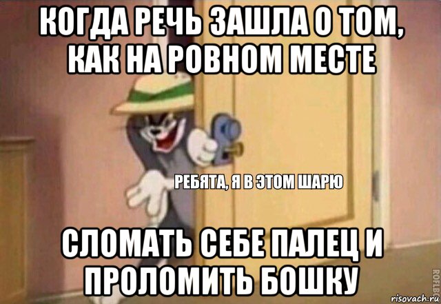 когда речь зашла о том, как на ровном месте сломать себе палец и проломить бошку, Мем    Ребята я в этом шарю