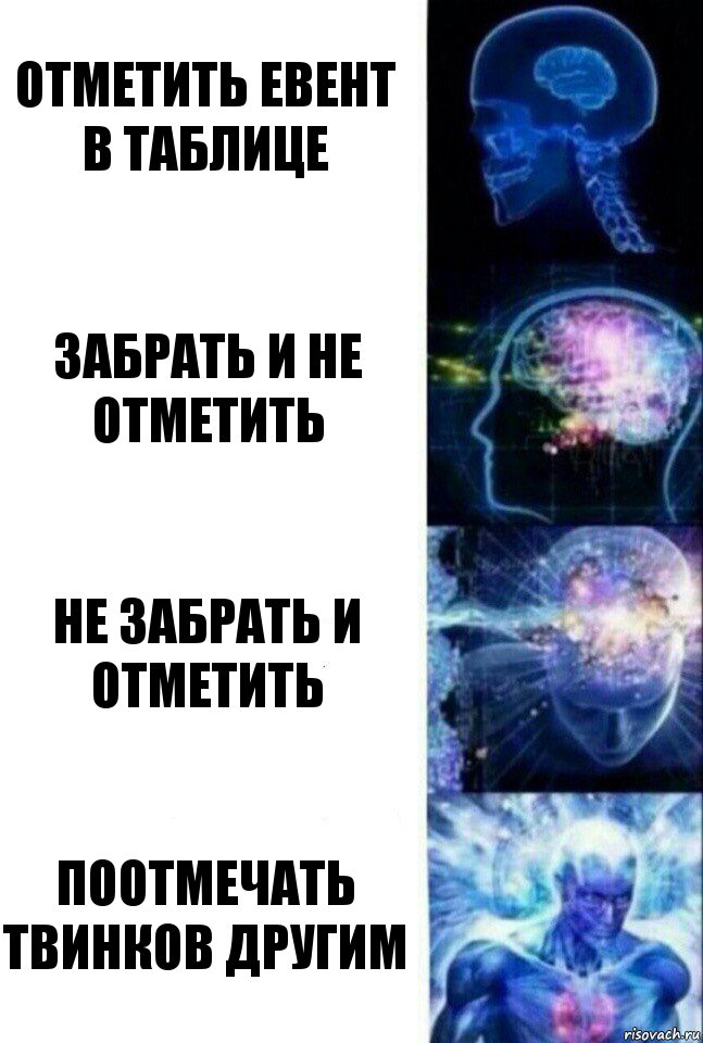 Отметить евент в таблице Забрать и не отметить Не забрать и отметить Поотмечать твинков другим, Комикс  Сверхразум