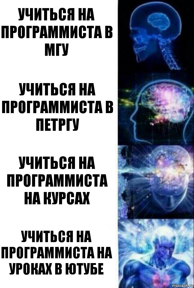 Учиться на программиста в МГУ Учиться на программиста в ПетрГу Учиться на программиста на курсах Учиться на программиста на уроках в ютубе, Комикс  Сверхразум