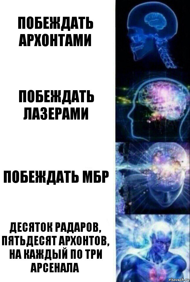 Побеждать архонтами побеждать лазерами побеждать мбр десяток радаров, пятьдесят архонтов, на каждый по три арсенала, Комикс  Сверхразум