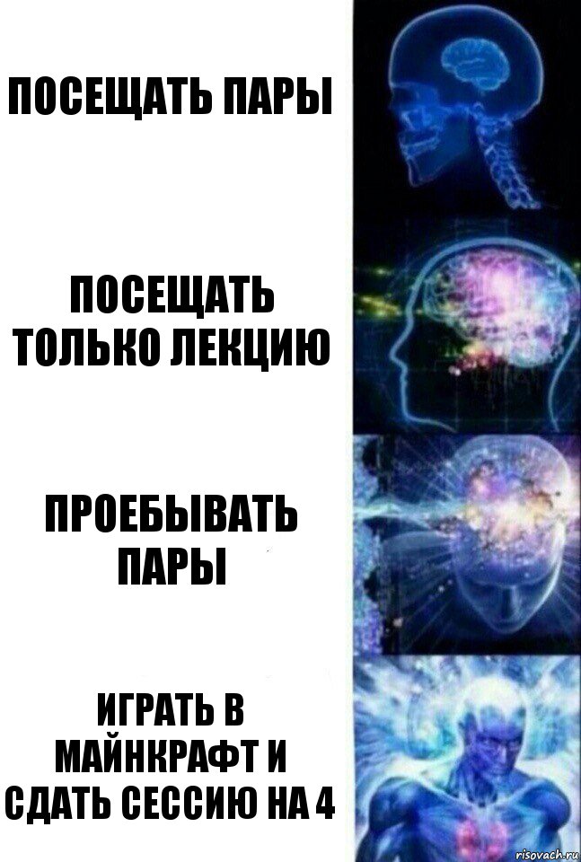 Посещать пары посещать только лекцию проебывать пары играть в майнкрафт и сдать сессию на 4, Комикс  Сверхразум