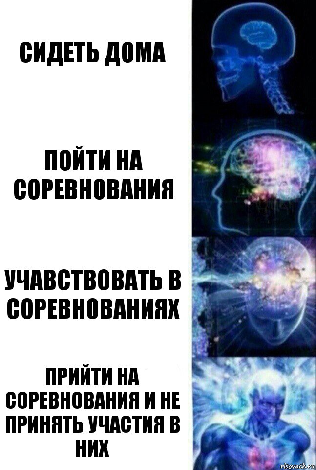 Сидеть дома Пойти на соревнования Учавствовать в соревнованиях Прийти на соревнования и не принять участия в них, Комикс  Сверхразум