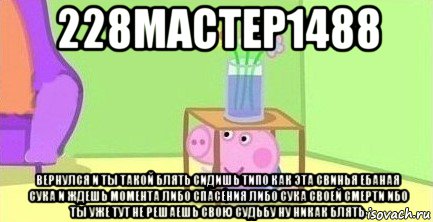 228мастер1488 вернулся и ты такой блять сидишь типо как эта свинья ебаная сука и ждешь момента либо спасения либо сука своей смерти ибо ты уже тут не решаешь свою судьбу ну никак блять, Мем  Свинка пеппа под столом