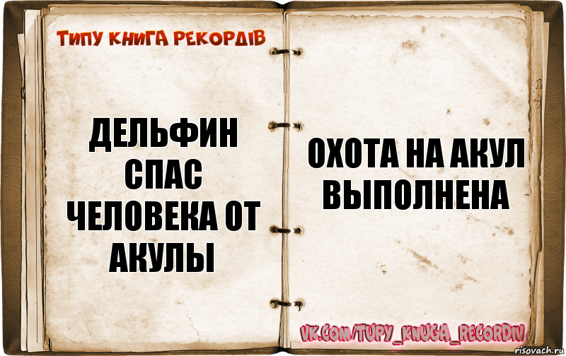 Дельфин спас человека от акулы охота на акул выполнена, Комикс  Типу книга рекордв