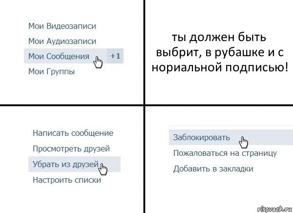 ты должен быть выбрит, в рубашке и с нориальной подписью!, Комикс  Удалить из друзей