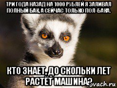 три года назад на 1000 рублей я заливал полный бак, а сейчас только пол-бака. кто знает, до скольки лет растёт машина?, Мем Я збагоен