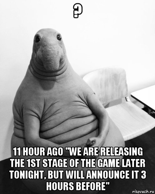 ? 11 hour ago "we are releasing the 1st stage of the game later tonight, but will announce it 3 hours before", Мем  Ждун