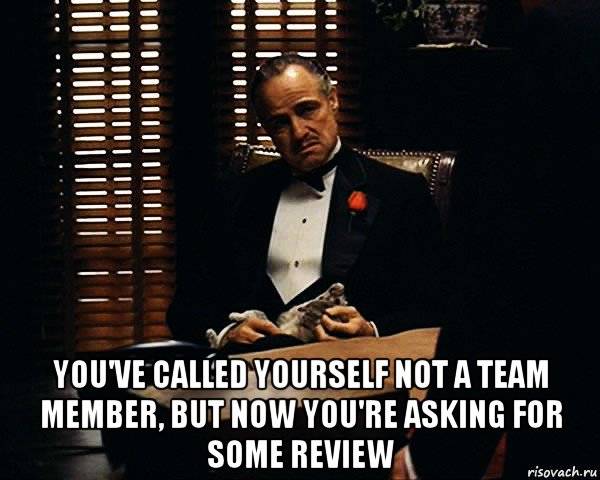  you've called yourself not a team member, but now you're asking for some review, Мем Дон Вито Корлеоне