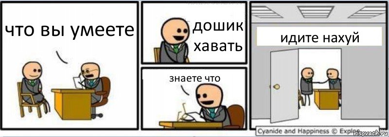 что вы умеете дошик хавать знаете что идите нахуй, Комикс Собеседование на работу