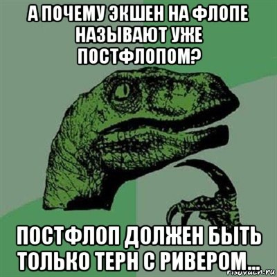 а почему экшен на флопе называют уже постфлопом? постфлоп должен быть только терн с ривером..., Мем Филосораптор