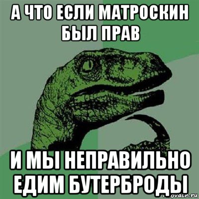 а что если матроскин был прав и мы неправильно едим бутерброды, Мем Филосораптор