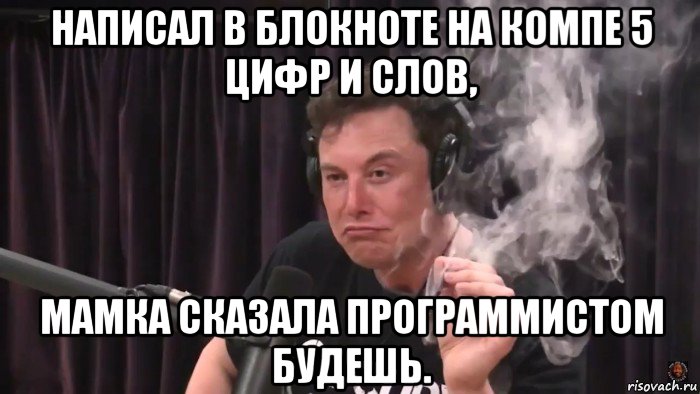 написал в блокноте на компе 5 цифр и слов, мамка сказала программистом будешь., Мем Илон Маск