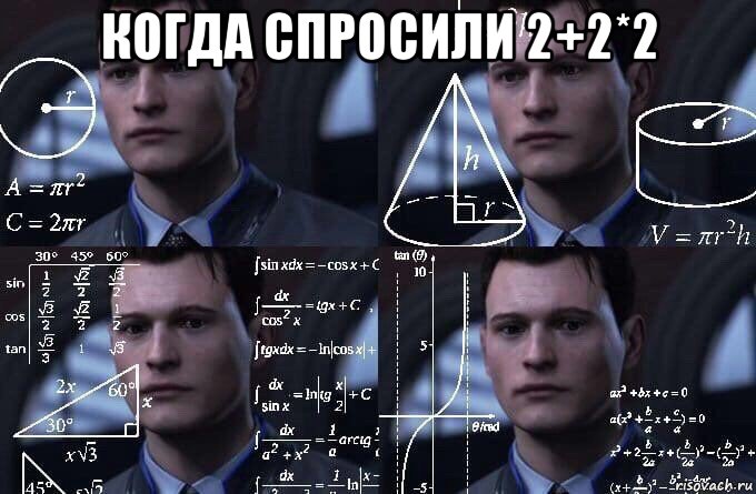 когда спросили 2+2*2 , Мем  Коннор задумался