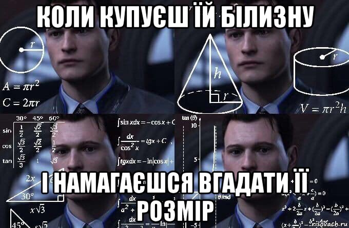 коли купуєш їй білизну і намагаєшся вгадати її розмір, Мем  Коннор задумался