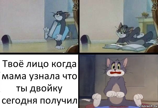 Твоё лицо когда мама узнала что ты двойку сегодня получил, Комикс  Кот Том в шоке