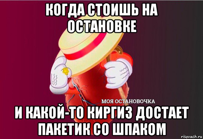 когда стоишь на остановке и какой-то киргиз достает пакетик со шпаком, Мем   Моя остановочка