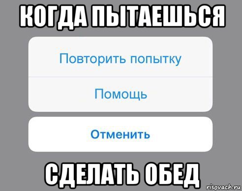 когда пытаешься сделать обед, Мем Отменить Помощь Повторить попытку