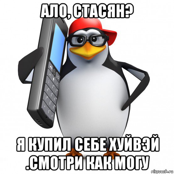 ало, стасян? я купил себе хуйвэй .смотри как могу, Мем   Пингвин звонит