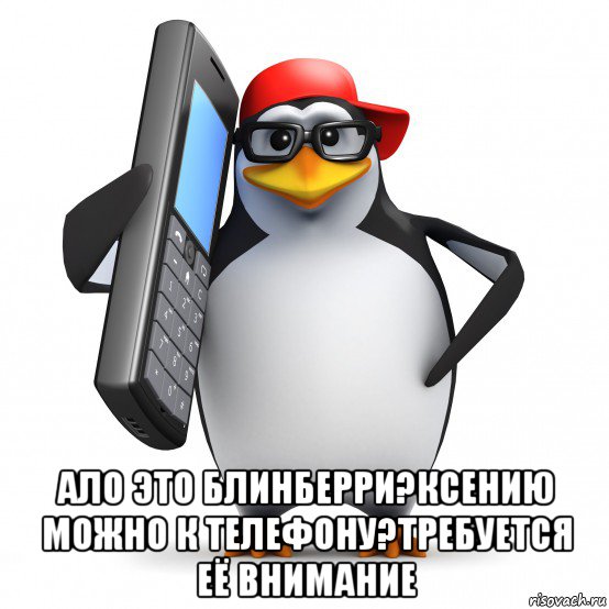  ало это блинберри?ксению можно к телефону?требуется её внимание, Мем   Пингвин звонит