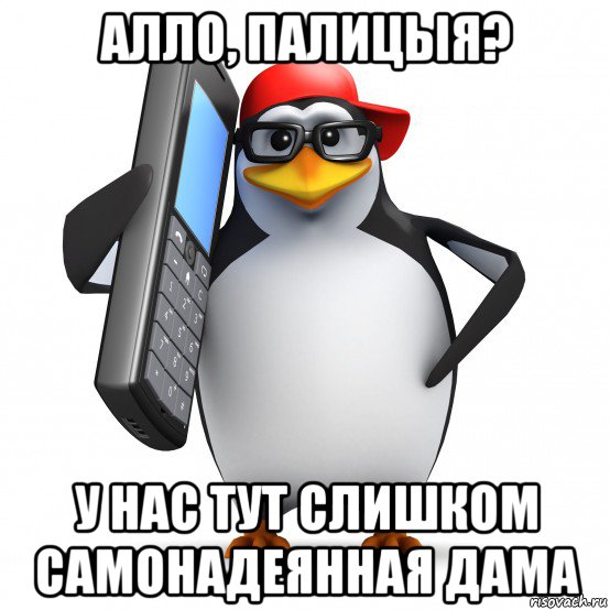 алло, палицыя? у нас тут слишком самонадеянная дама, Мем   Пингвин звонит