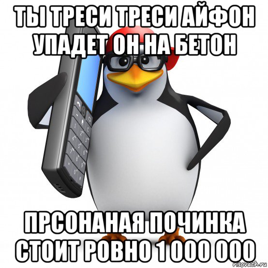 ты треси треси айфон упадет он на бетон прсонаная починка стоит ровно 1 000 000, Мем   Пингвин звонит