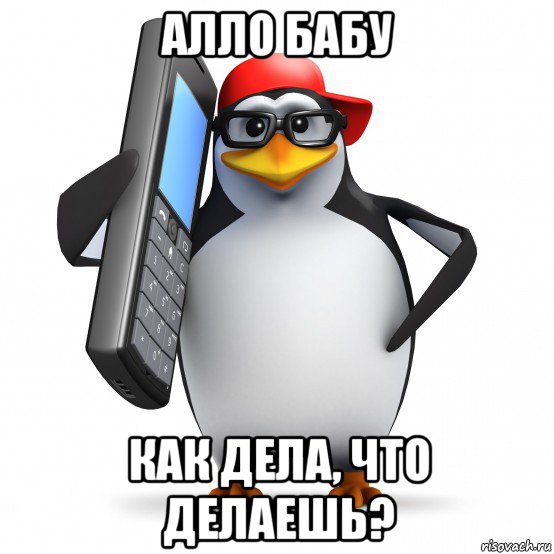 алло бабу как дела, что делаешь?, Мем   Пингвин звонит