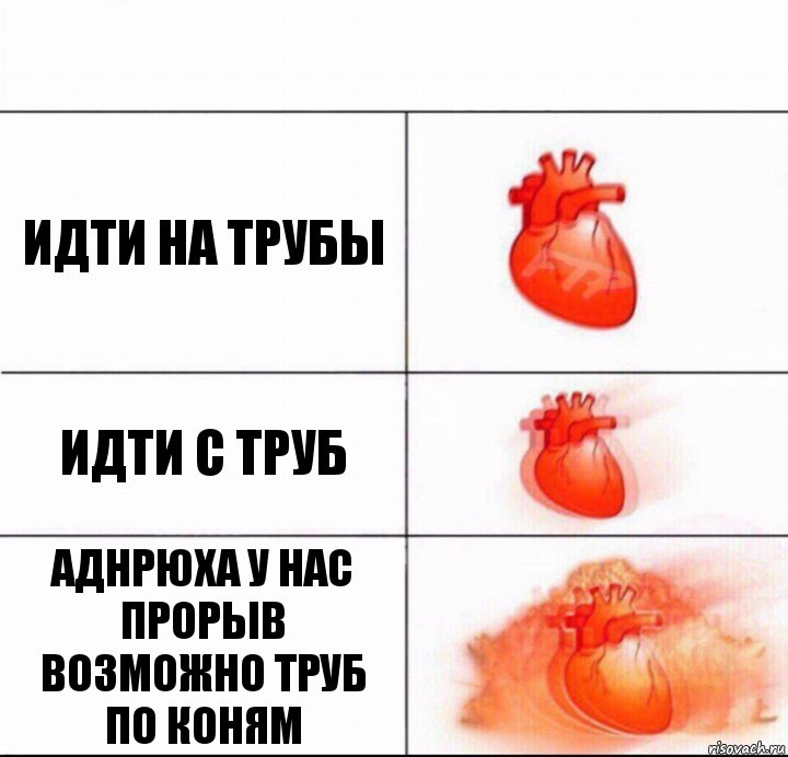 идти на трубы идти с труб АДНРЮХА У НАС ПРОРЫВ
ВОЗМОЖНО ТРУБ
ПО КОНЯМ, Комикс  Расширяюшее сердце