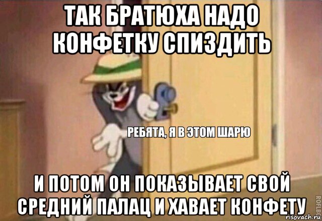 так братюха надо конфетку спиздить и потом он показывает свой средний палац и хавает конфету, Мем    Ребята я в этом шарю