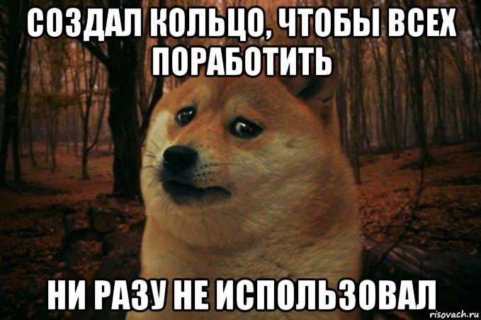 создал кольцо, чтобы всех поработить ни разу не использовал, Мем SAD DOGE