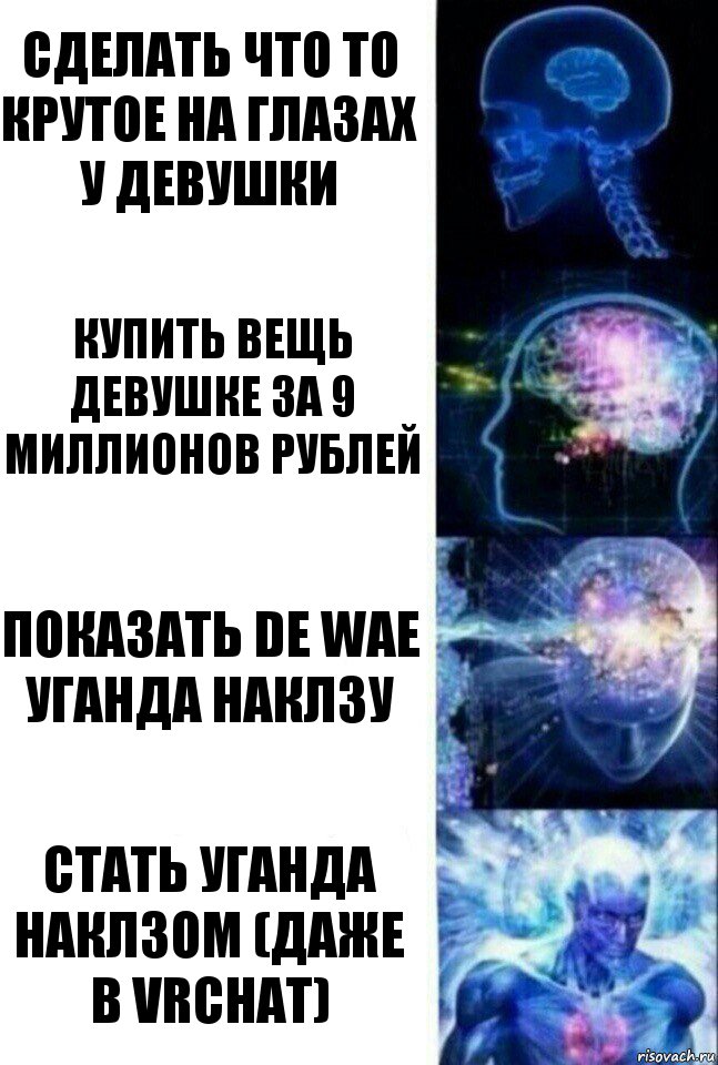 Сделать что то крутое на глазах у девушки Купить вещь девушке за 9 миллионов рублей Показать De wae уганда наклзу Стать уганда наклзом (даже в VRChat), Комикс  Сверхразум