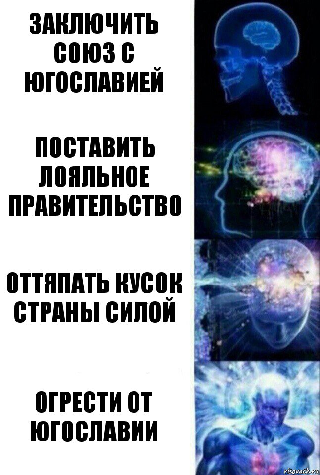 заключить союз с югославией поставить лояльное правительство оттяпать кусок страны силой огрести от югославии, Комикс  Сверхразум