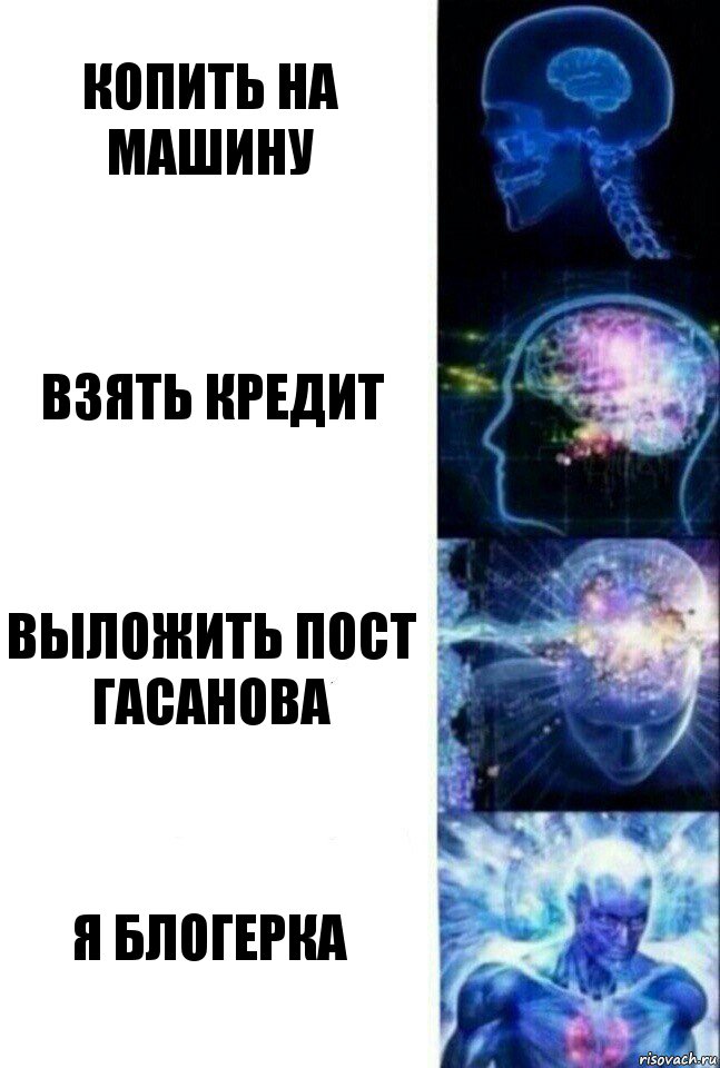 Копить на машину Взять кредит Выложить пост Гасанова Я блогерка, Комикс  Сверхразум