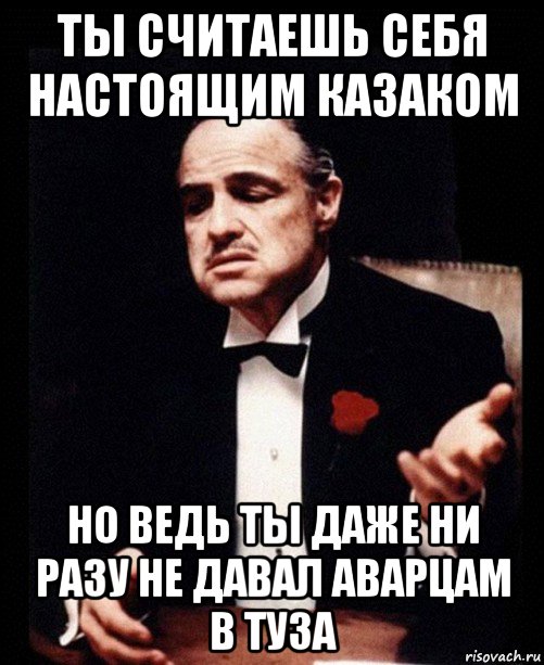 ты считаешь себя настоящим казаком но ведь ты даже ни разу не давал аварцам в туза, Мем ты делаешь это без уважения