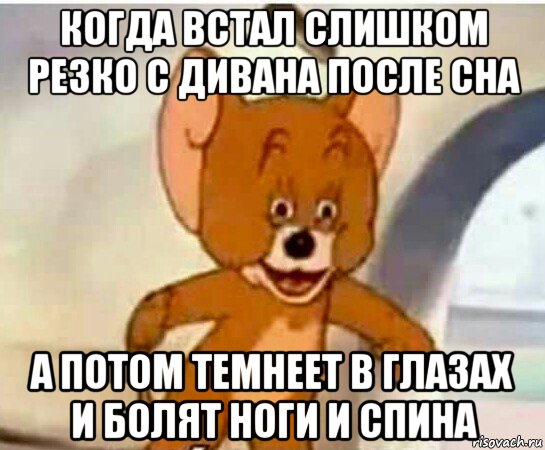 когда встал слишком резко с дивана после сна а потом темнеет в глазах и болят ноги и спина, Мем Упоротый джерри