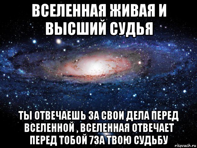 вселенная живая и высший судья ты отвечаешь за свои дела перед вселенной , вселенная отвечает перед тобой 7за твою судьбу, Мем Вселенная