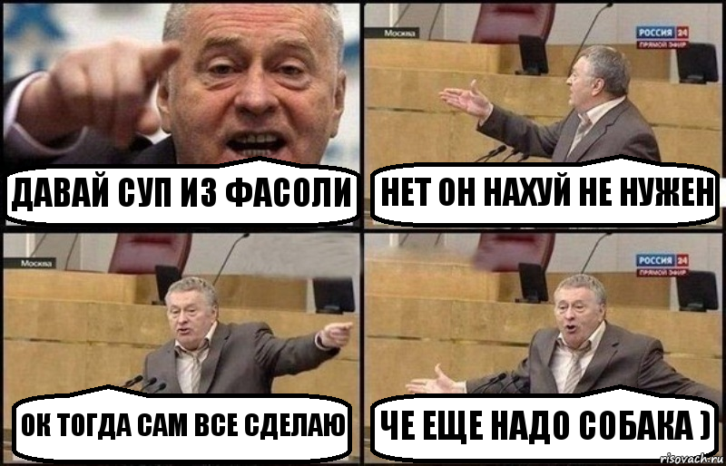 ДАВАЙ СУП ИЗ ФАСОЛИ НЕТ ОН НАХУЙ НЕ НУЖЕН ОК ТОГДА САМ ВСЕ СДЕЛАЮ ЧЕ ЕЩЕ НАДО СОБАКА ), Комикс Жириновский