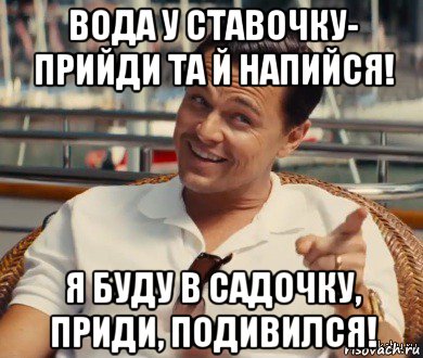 вода у ставочку- прийди та й напийся! я буду в садочку, приди, подивился!, Мем Хитрый Гэтсби