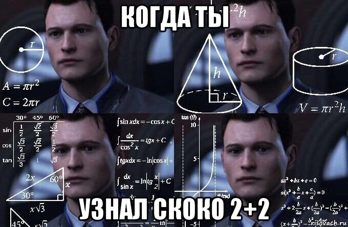 когда ты узнал скоко 2+2, Мем  Коннор задумался