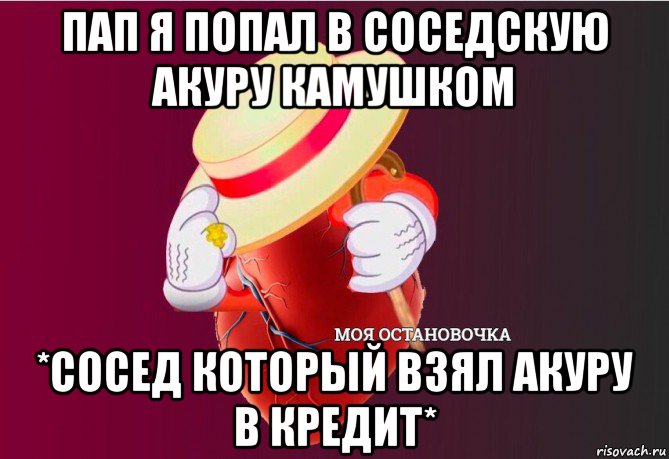 пап я попал в соседскую акуру камушком *сосед который взял акуру в кредит*, Мем   Моя остановочка