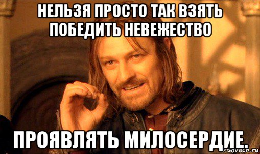 нельзя просто так взять победить невежество проявлять милосердие., Мем Нельзя просто так взять и (Боромир мем)