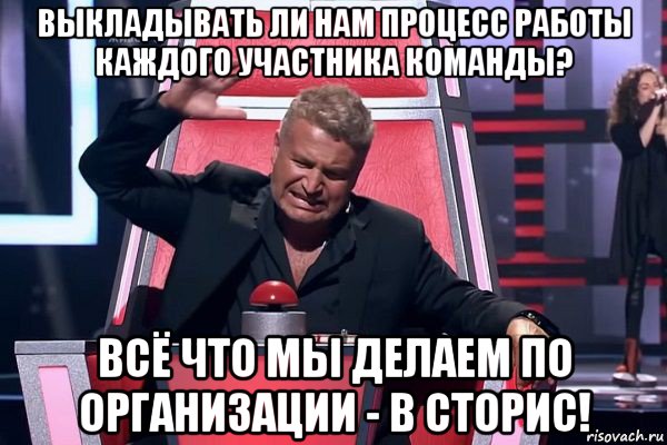 выкладывать ли нам процесс работы каждого участника команды? всё что мы делаем по организации - в сторис!, Мем   Отчаянный Агутин