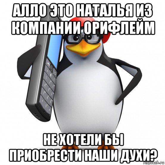 алло это наталья из компании орифлейм не хотели бы приобрести наши духи?, Мем   Пингвин звонит