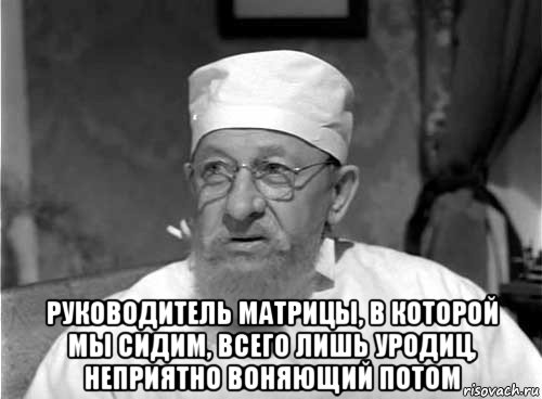  руководитель матрицы, в которой мы сидим, всего лишь уродиц, неприятно воняющий потом, Мем Профессор Преображенский