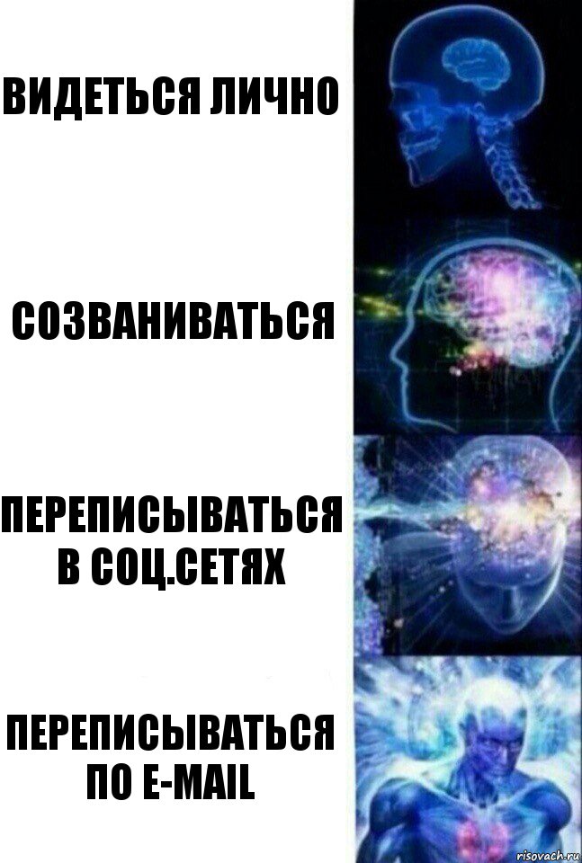 Видеться лично Созваниваться Переписываться в соц.сетях Переписываться по e-mail, Комикс  Сверхразум